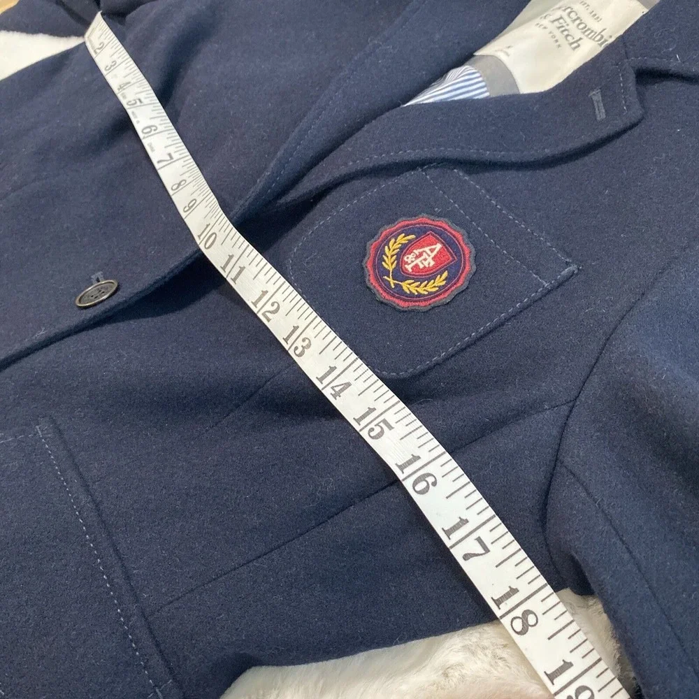 Abercrombie & Fitch‎ Navy Wool Blend Prep Lined Emblem Blazer Sz M